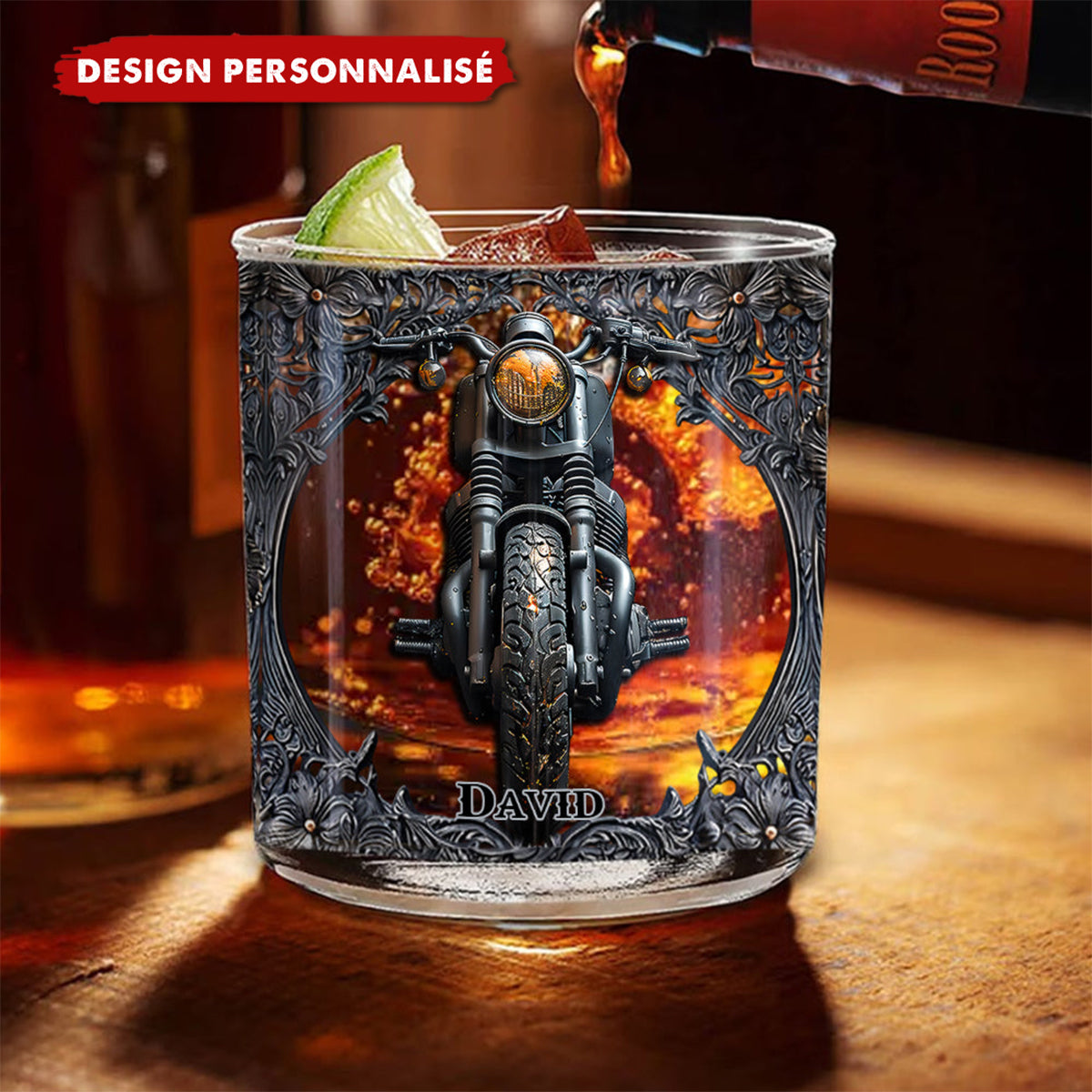 Verre à Whisky Personnalisé Motif Moto – Cadeau Idéal pour Motards