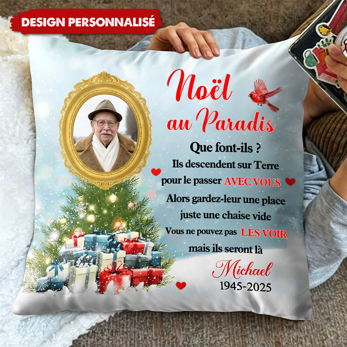 Coussin Commémoratif Personnalisé – Noël au Paradis
