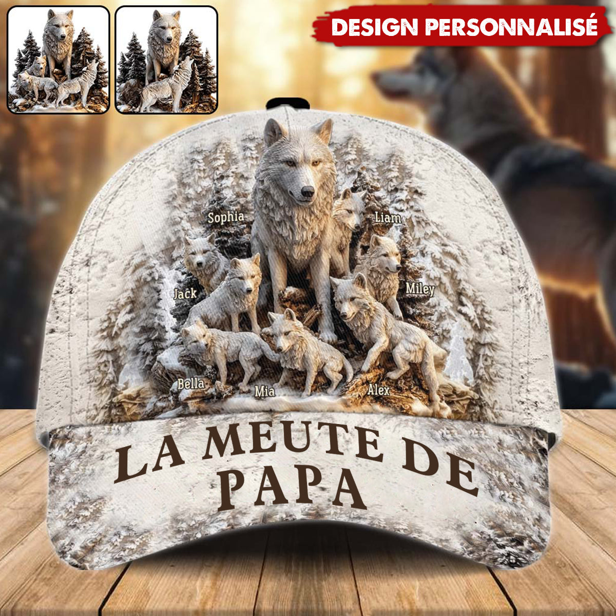 Casquette Personnalisée "La Meute de Papa" – Design Loup Unique