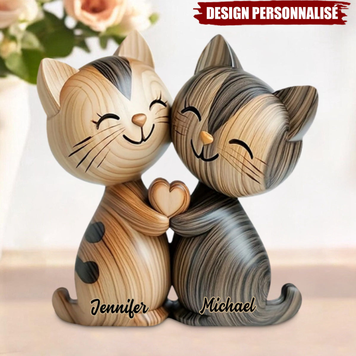 Adorables Chats en Couple – Plaque Acrylique Personnalisée en Forme de Chat