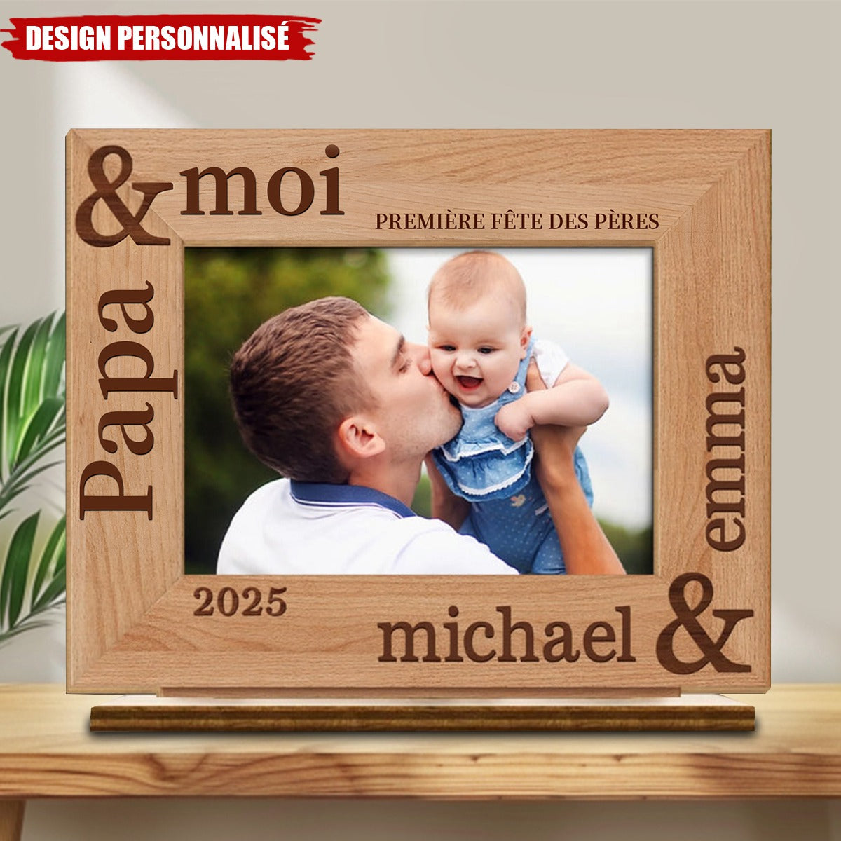 Plaque en bois personnalisée – Papa & Moi, Première Fête des Pères