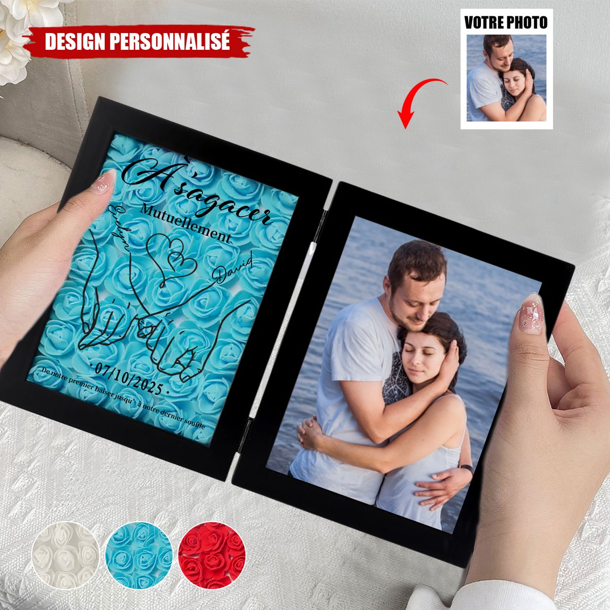 Cadre Double Personnalisé avec Fleurs pour Couple- Cadeau Romantique Unique