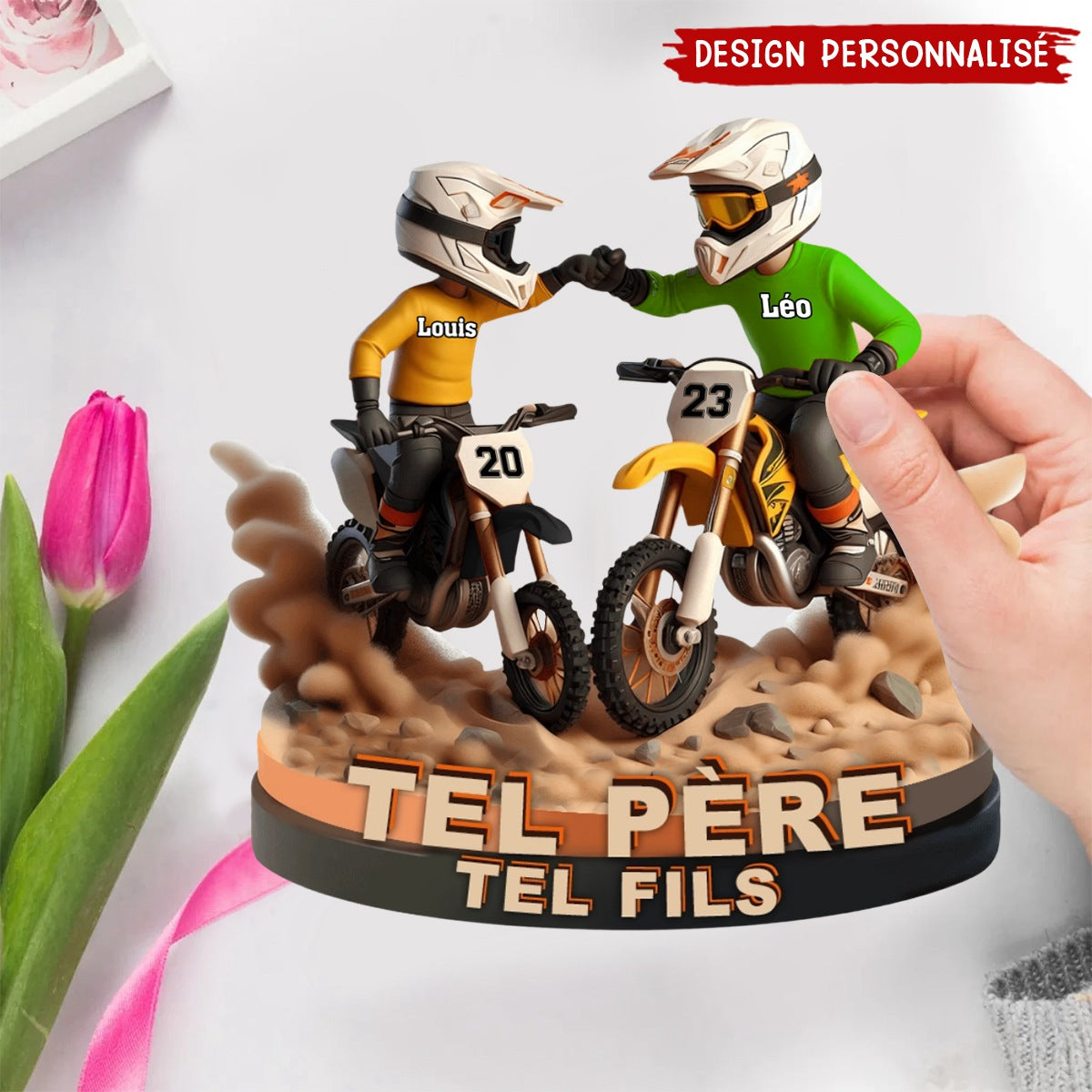 Papa et Fils en Moto Cross – Plaque Personnalisée, Cadeau pour Papa