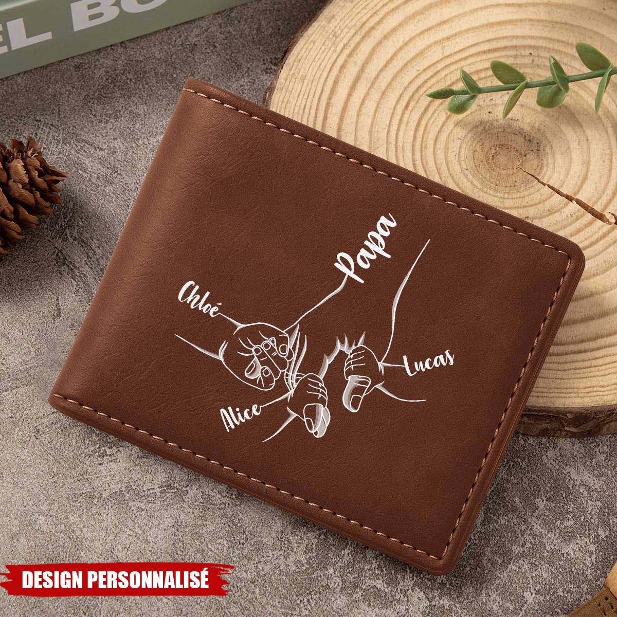 Portefeuille Personnalisé – Lien Éternel entre Papa et Ses Enfants