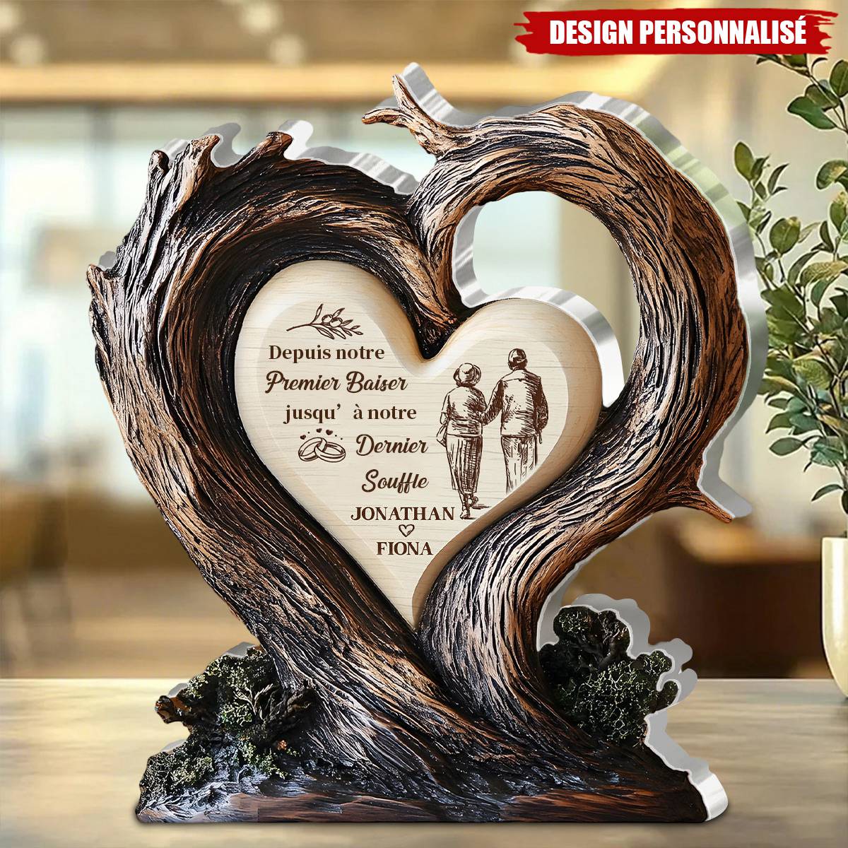 Plaque Acrylique en Forme de Cœur pour Couple – Cadeau Romantique Personnalisé