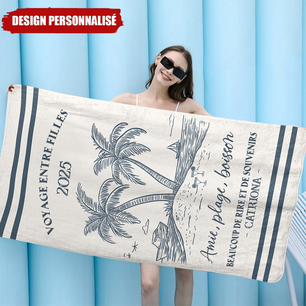 Serviette de Plage Personnalisée – Voyage entre Filles 2025
