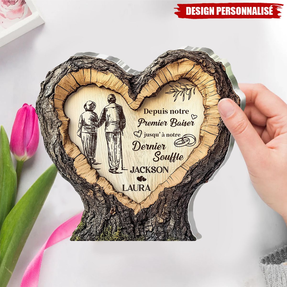 Plaque Acrylique Carrée Personnalisée - Cadeau Personnalisé pour Couple