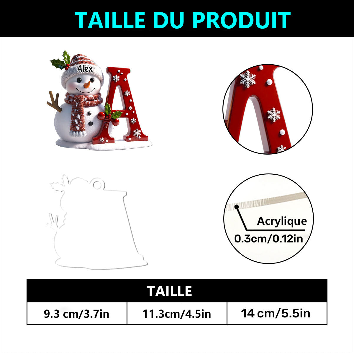 Ornement Bonhomme de Neige Personnalisé avec Initiale – Décoration de Noël Unique