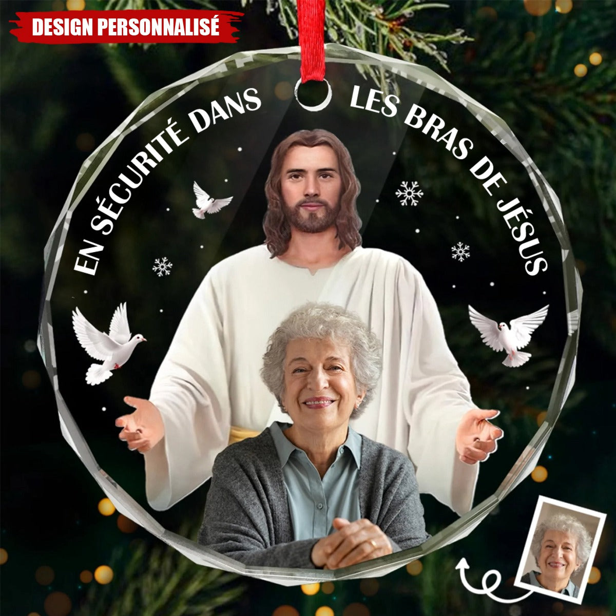 Ornement Rond en Verre avec Photo Personnalisée – Cadeau de Noël Commémoratif et de Sympathie