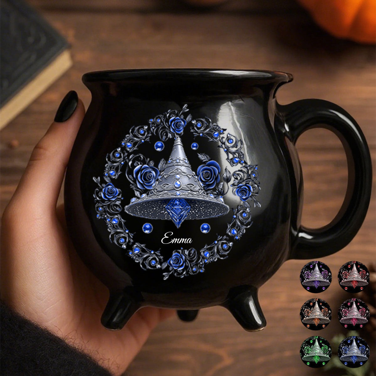Mug Chaudron Personnalisé – Chapeau de Sorcière & Fleurs Magiques