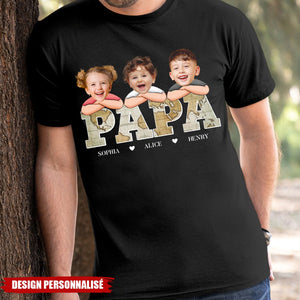 T-shirt personnalisé “PAPA” avec photo des enfants – Cadeau parfait pour la fête des pères