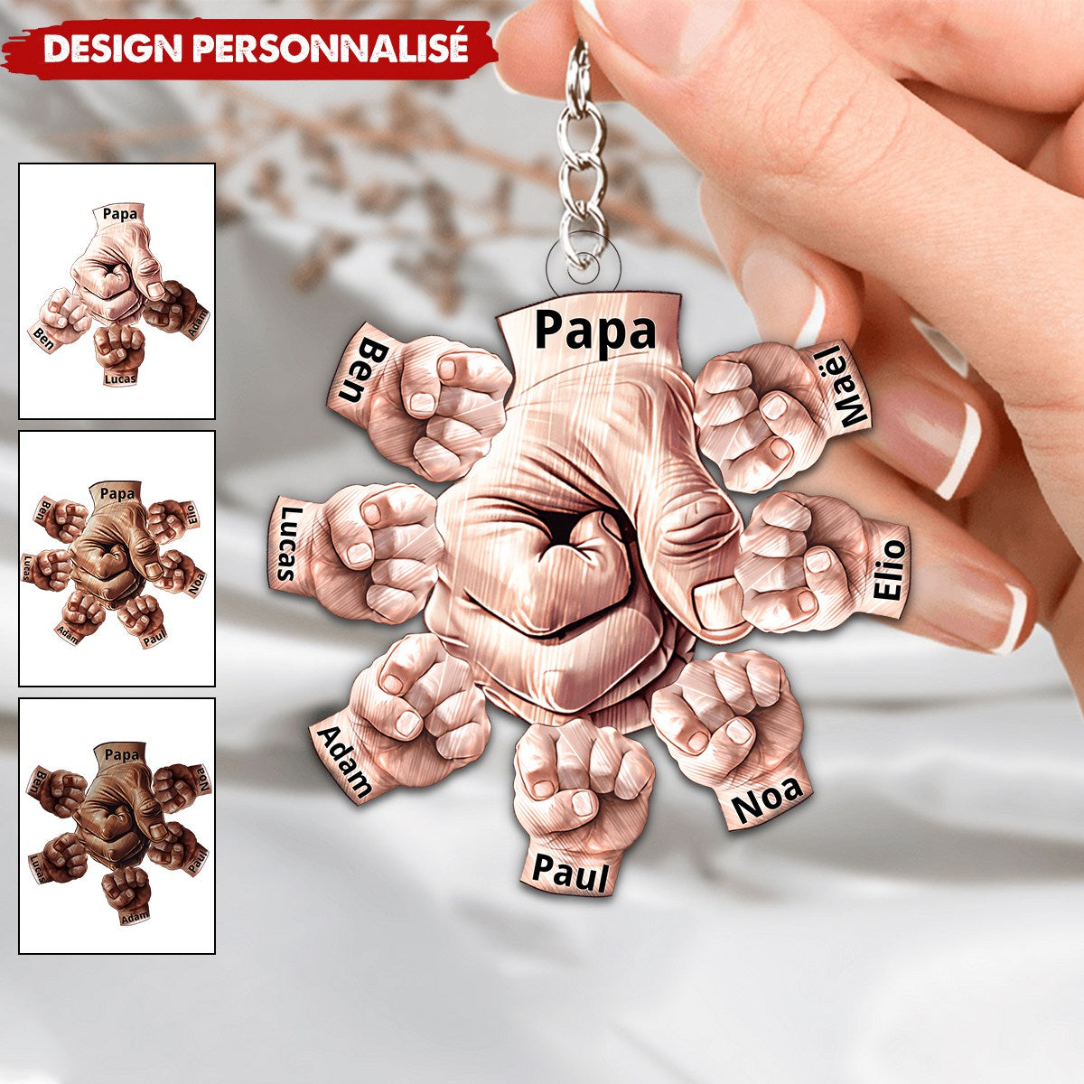 Porte-clés personnalisé Papa & Enfants – Poing contre Poing