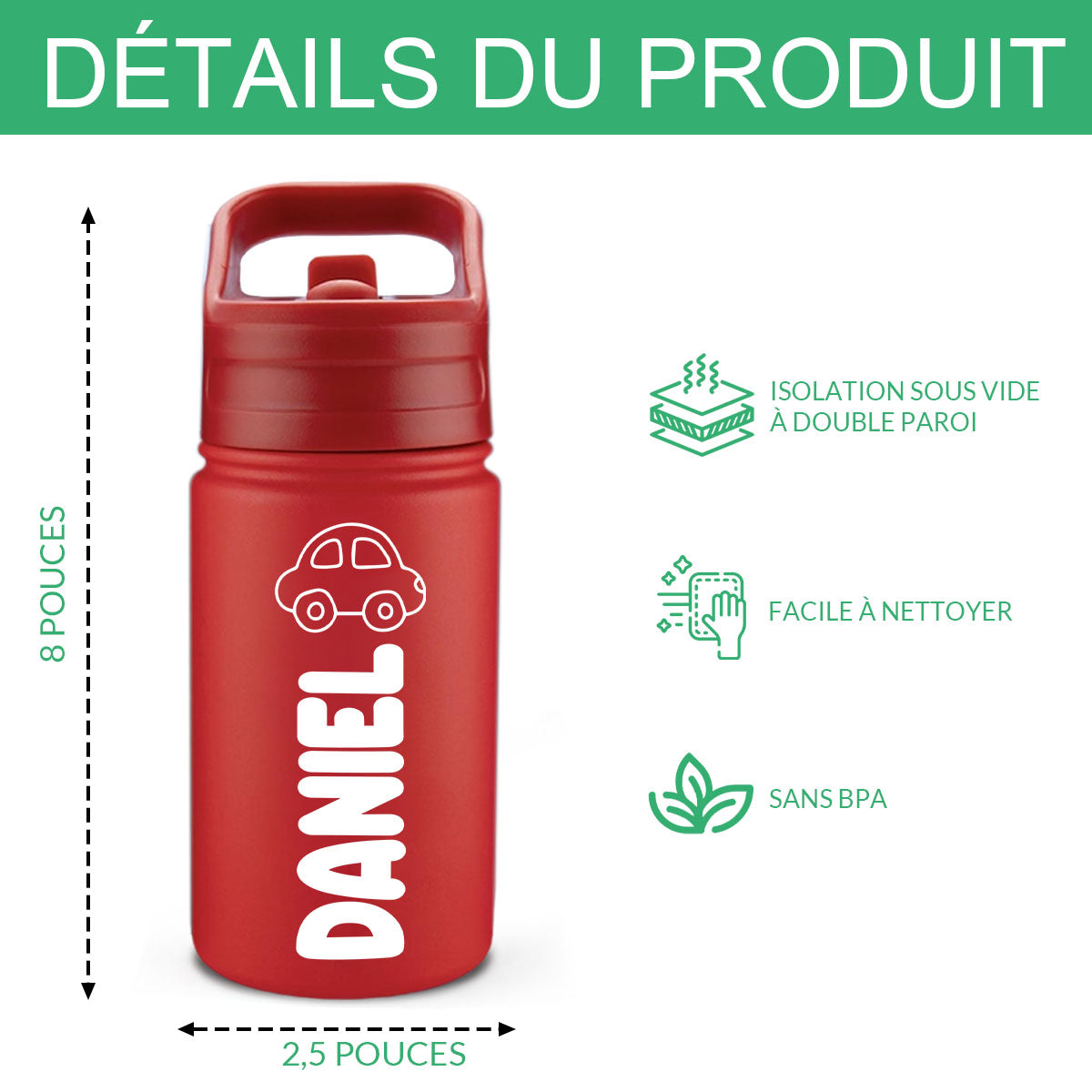 Bouteille Isotherme Personnalisée pour Enfants – Nom personnalisé & Design Ludique