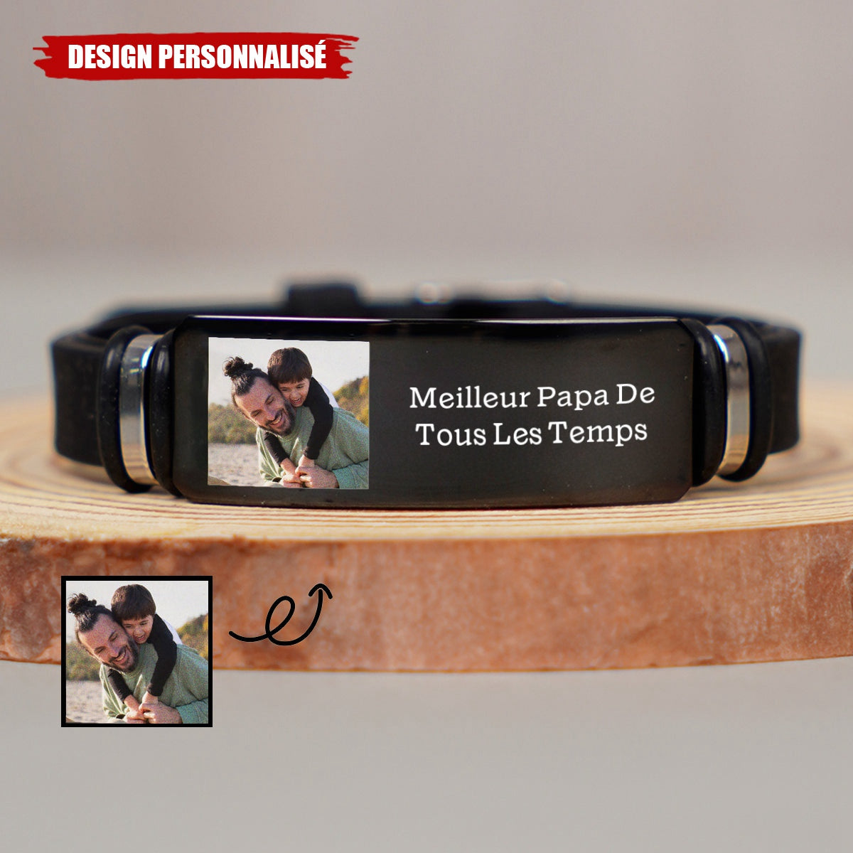 Bracelet personnalisé avec photo – Cadeau touchant pour papa