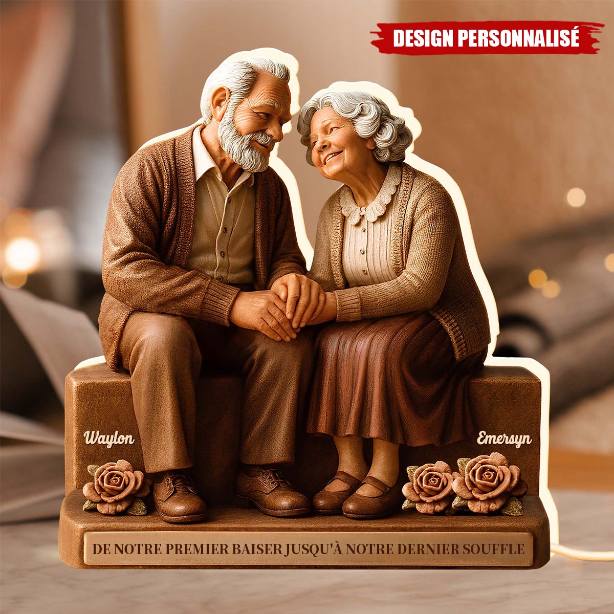 Boîte lumineuse LED Personnalisée Couple – Symbole d’Amour Éternel