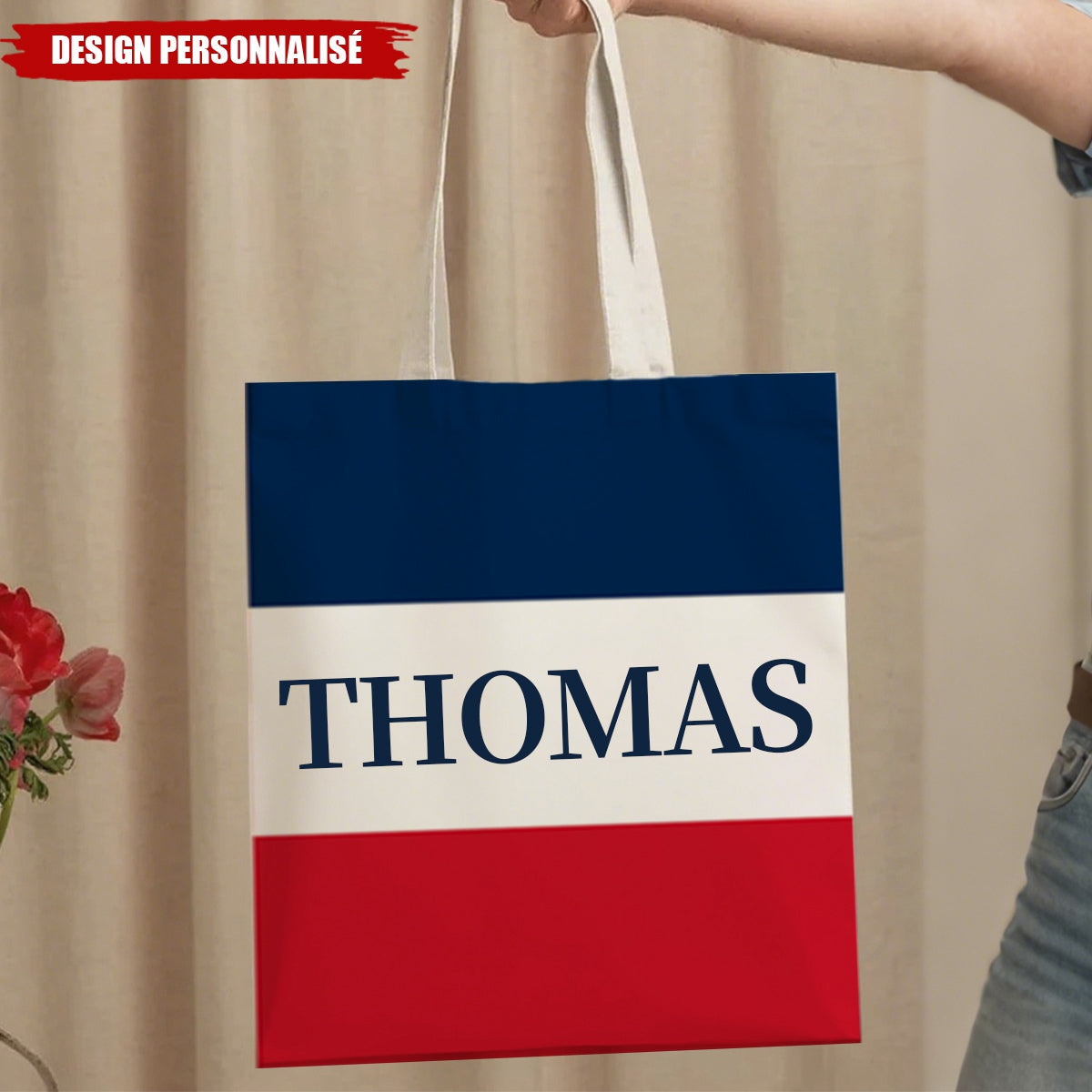 Tote Bag Personnalisé aux Couleurs du Drapeau Français – Prénom au Choix