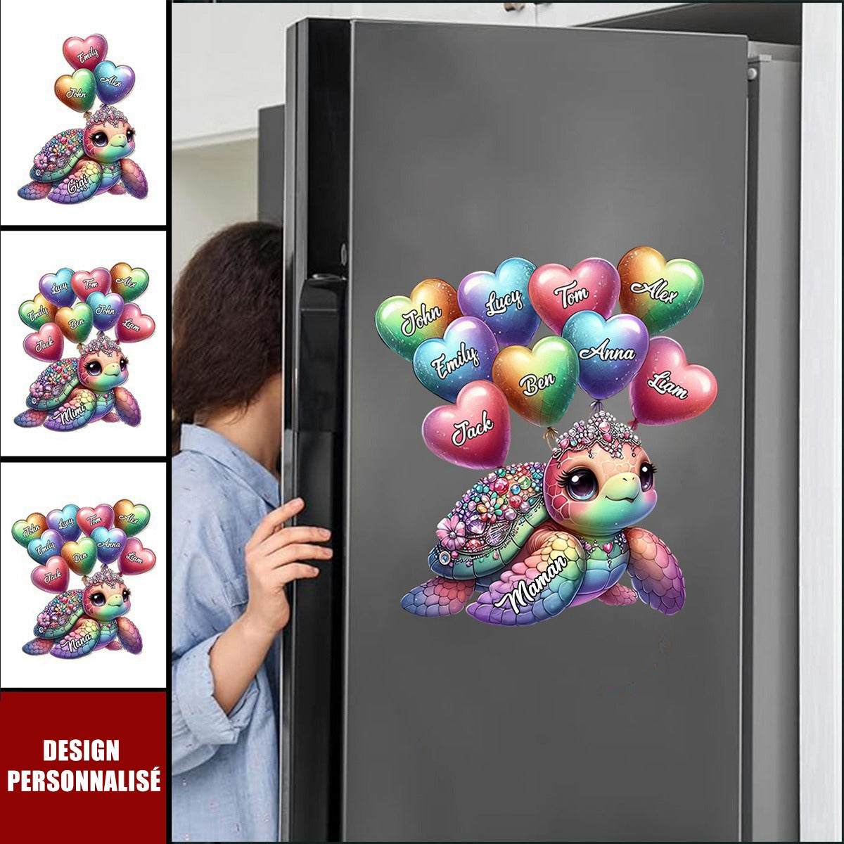 Autocollant personnalisé - Tortue Arc-en-ciel avec Prénoms