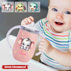 Tasse à Bec Isolée 300 ml Personnalisée avec Nom et Motif d'Animal Design