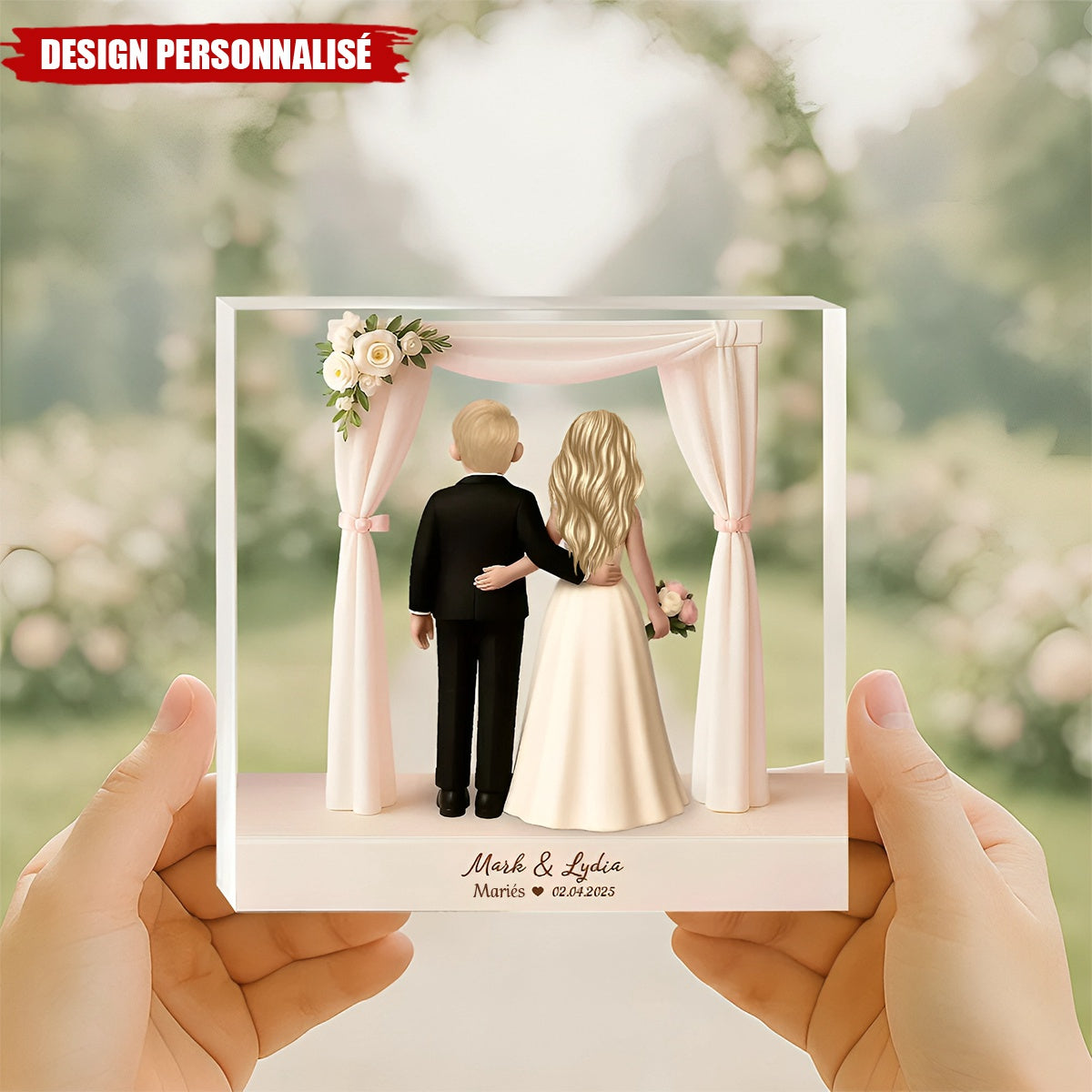 Plaque Acrylique Personnalisée – Mariage Romantique Sous l’Arche Florale