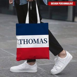 Tote Bag Personnalisé aux Couleurs du Drapeau Français – Prénom au Choix
