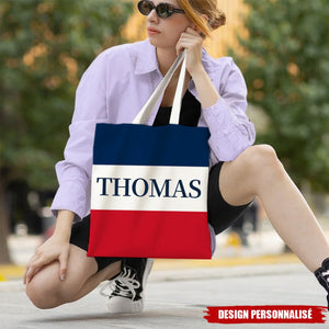 Tote Bag Personnalisé aux Couleurs du Drapeau Français – Prénom au Choix