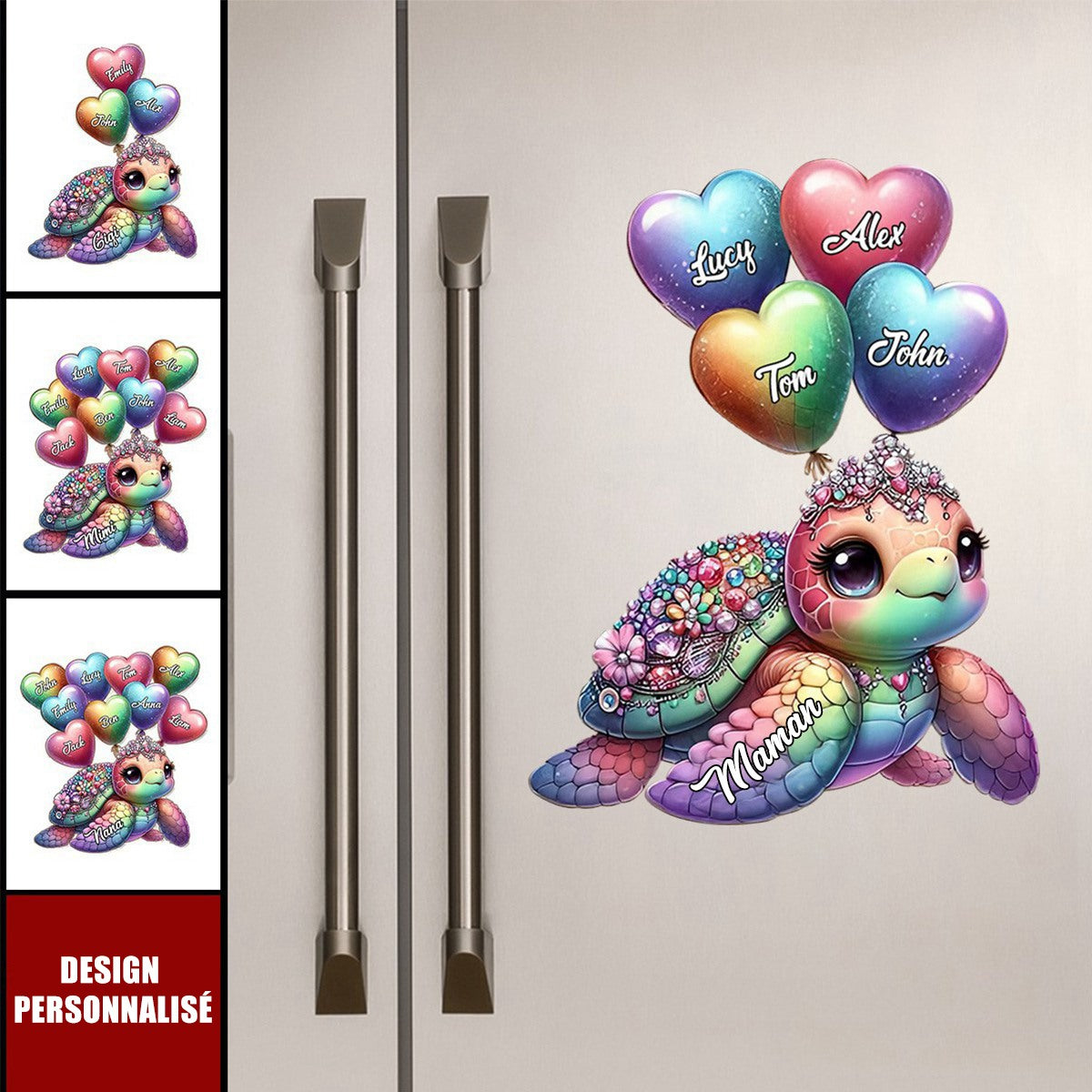 Autocollant personnalisé - Tortue Arc-en-ciel avec Prénoms