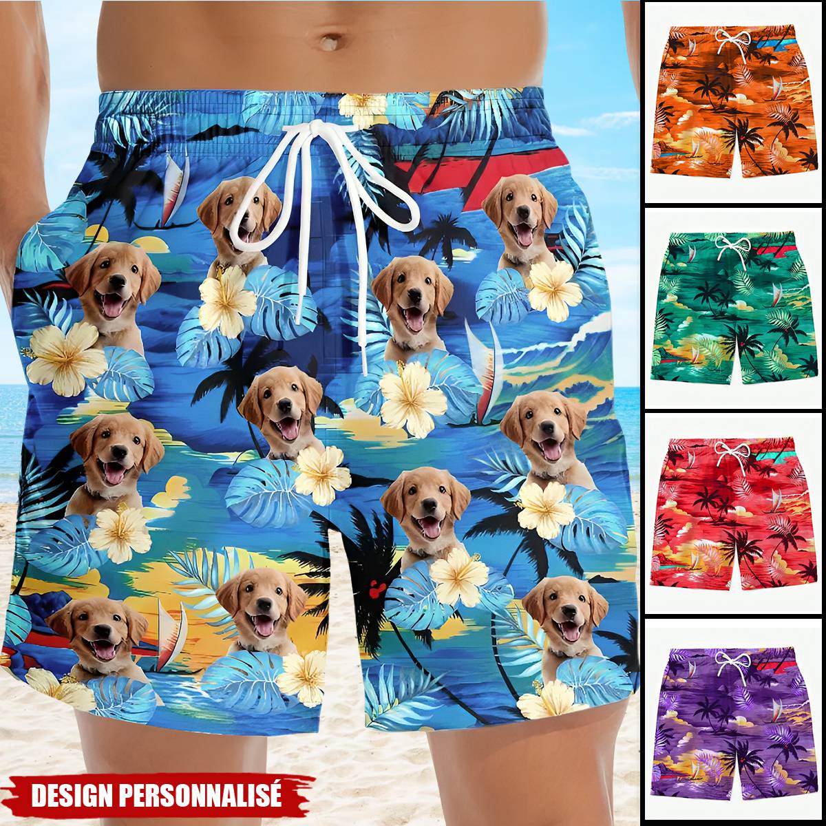 Short de bain personnalisé avec photo de votre animal – Look Estival et Unique