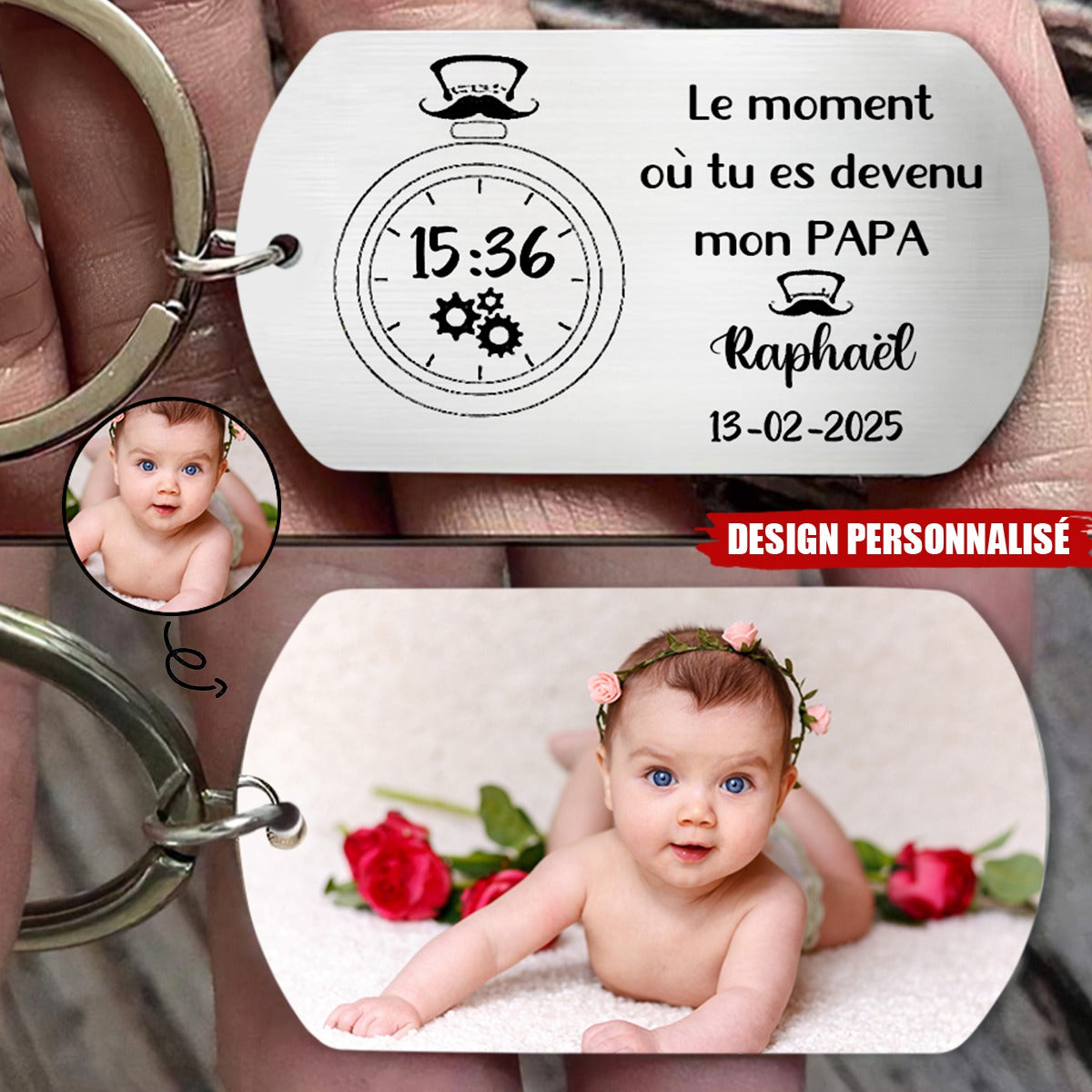 Porte-clés personnalisé avec photo – Le moment où tu es devenu mon papa