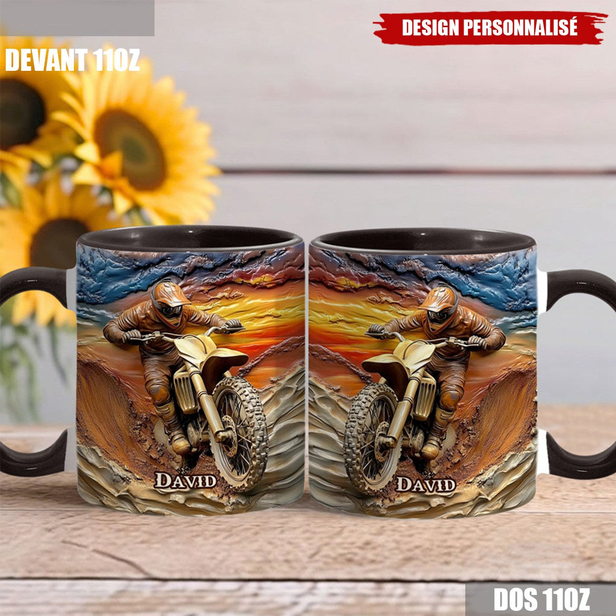 Mug Motocross Personnalisé avec Prénom - Cadeau Unique pour Passionnés de Moto