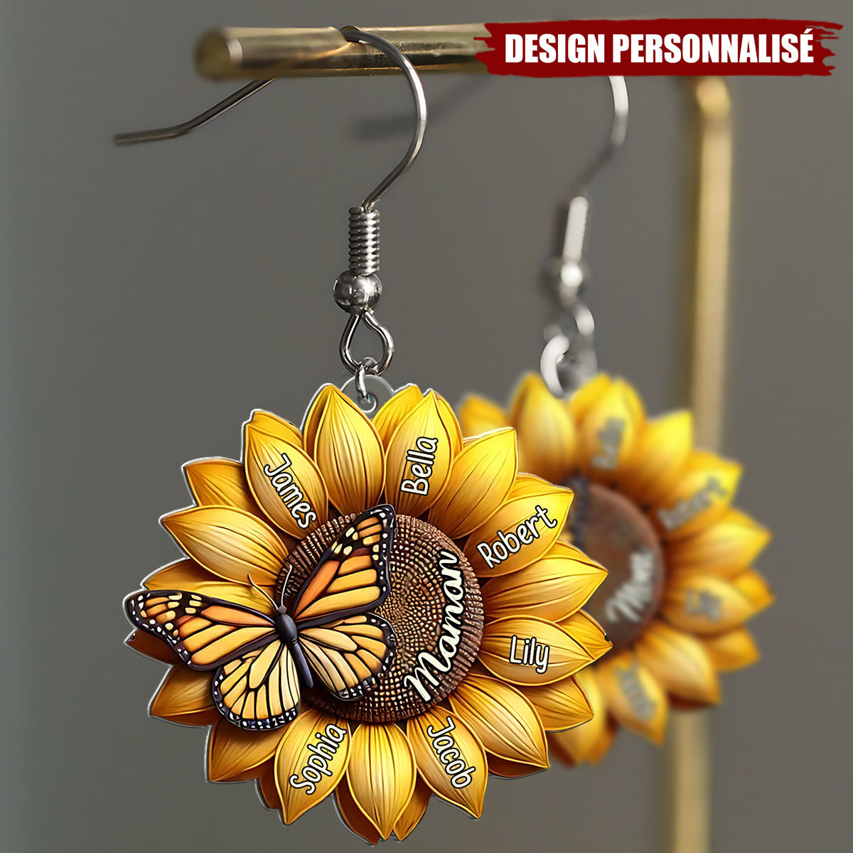 Boucles d’oreilles personnalisées Tourneso l– Cadeau Unique pour Maman