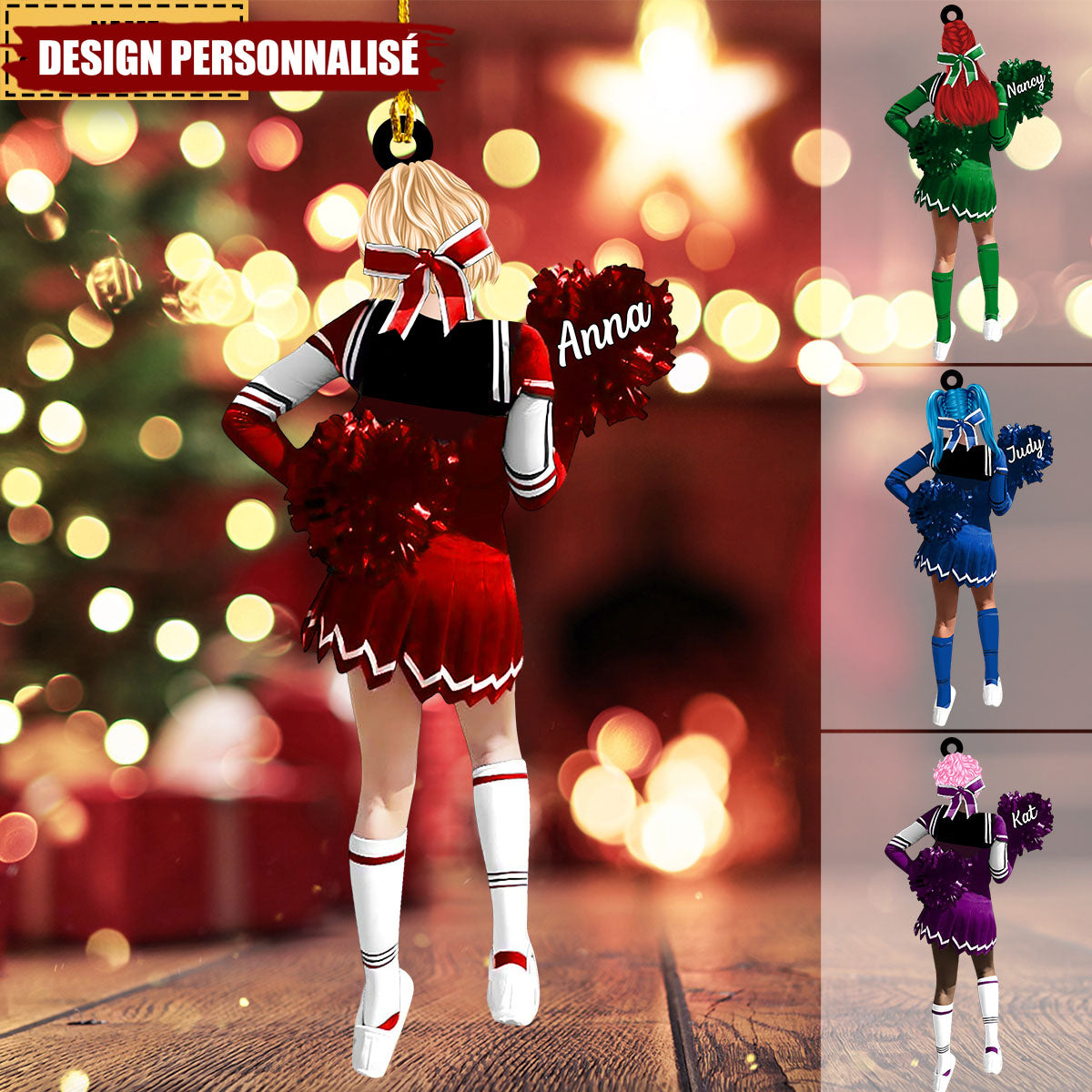 Pom-Pom Girl avec Nom ornement - Cadeau Unique pour Cheerleader