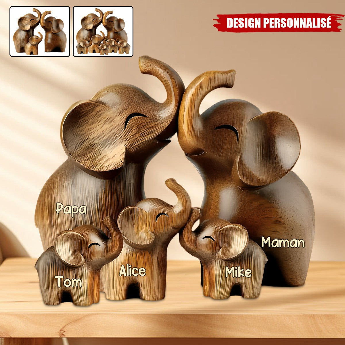 Famille d’Éléphants Personnalisée plaque en acrylique – Cadeau Décoratif Unique pour Parents et Enfants