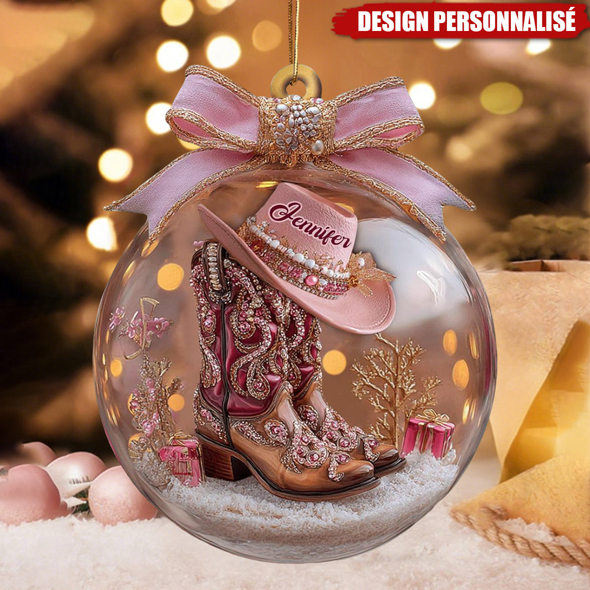 Ornement de Noël Personnalisé Cowgirl Western – Cadeau de Noël pour Cowgirl