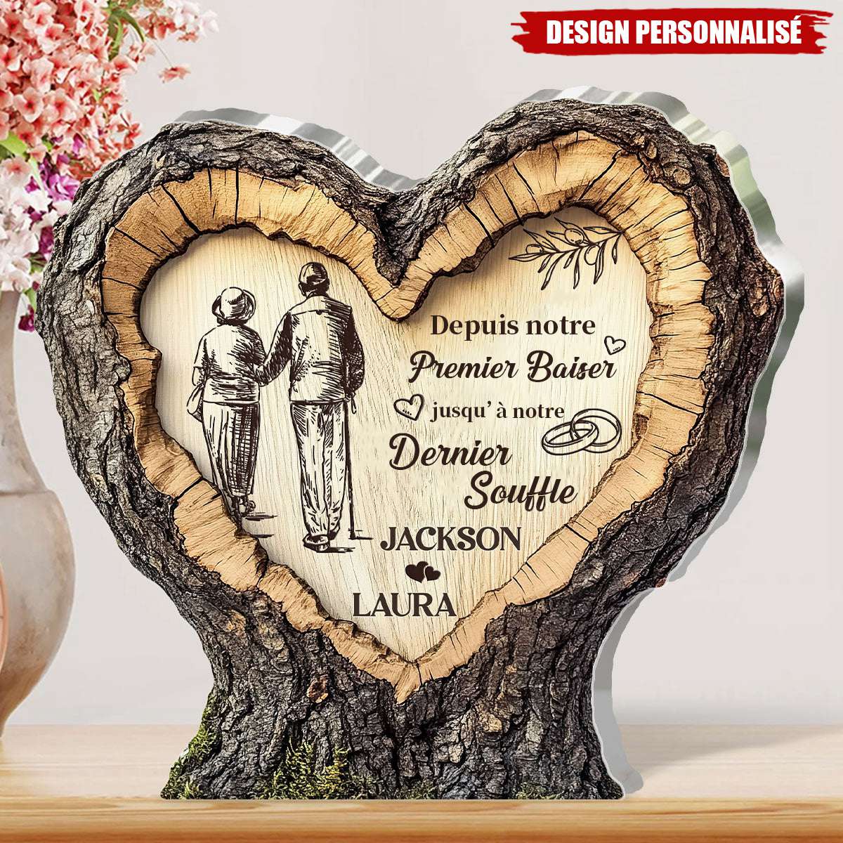 Plaque Acrylique Carrée Personnalisée - Cadeau Personnalisé pour Couple