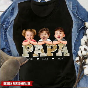 T-shirt personnalisé “PAPA” avec photo des enfants – Cadeau parfait pour la fête des pères