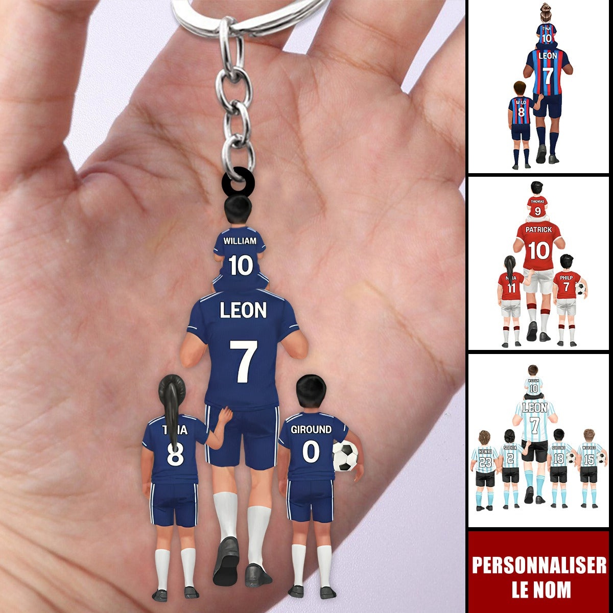 Porte-clés Équipe de Football Personnalisé – Papa et Enfants avec Prénoms et Numéros