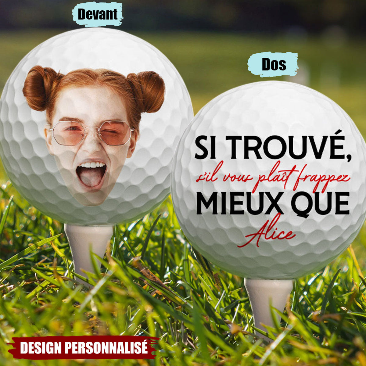 Balle de Golf Personnalisée avec Photo et Texte Humour