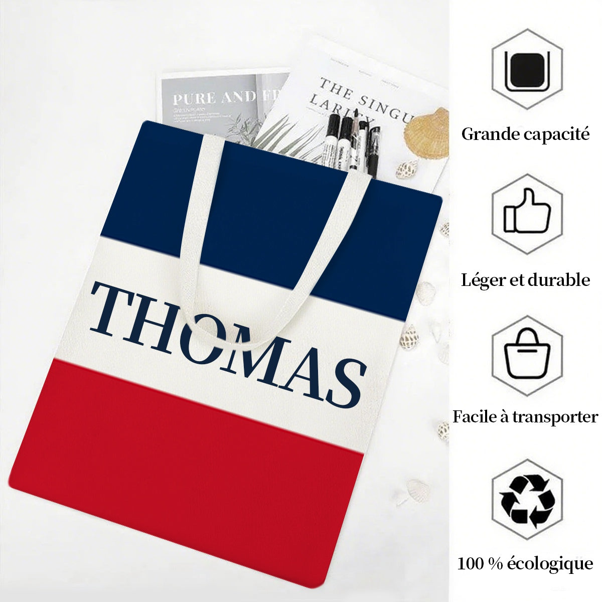 Tote Bag Personnalisé aux Couleurs du Drapeau Français – Prénom au Choix