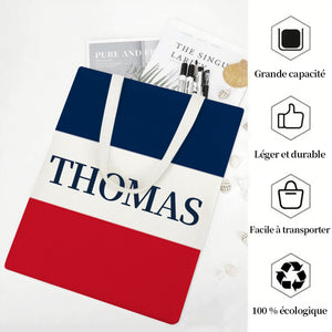 Tote Bag Personnalisé aux Couleurs du Drapeau Français – Prénom au Choix