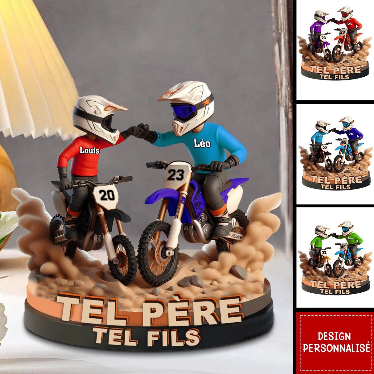 Papa et Fils en Moto Cross – Plaque Personnalisée, Cadeau pour Papa