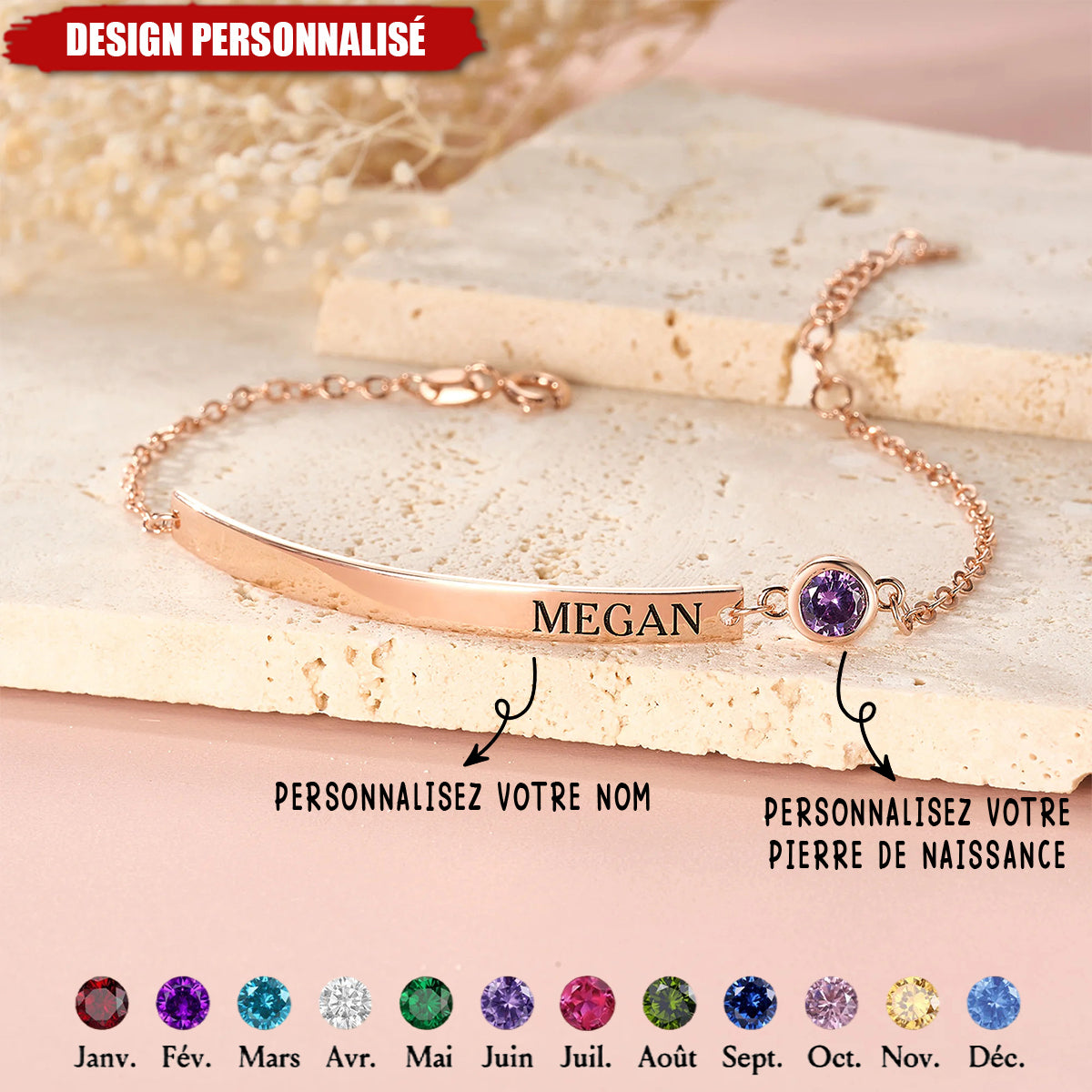 Bracelet Personnalisé avec Pierre de Naissance – Élégance et Signification