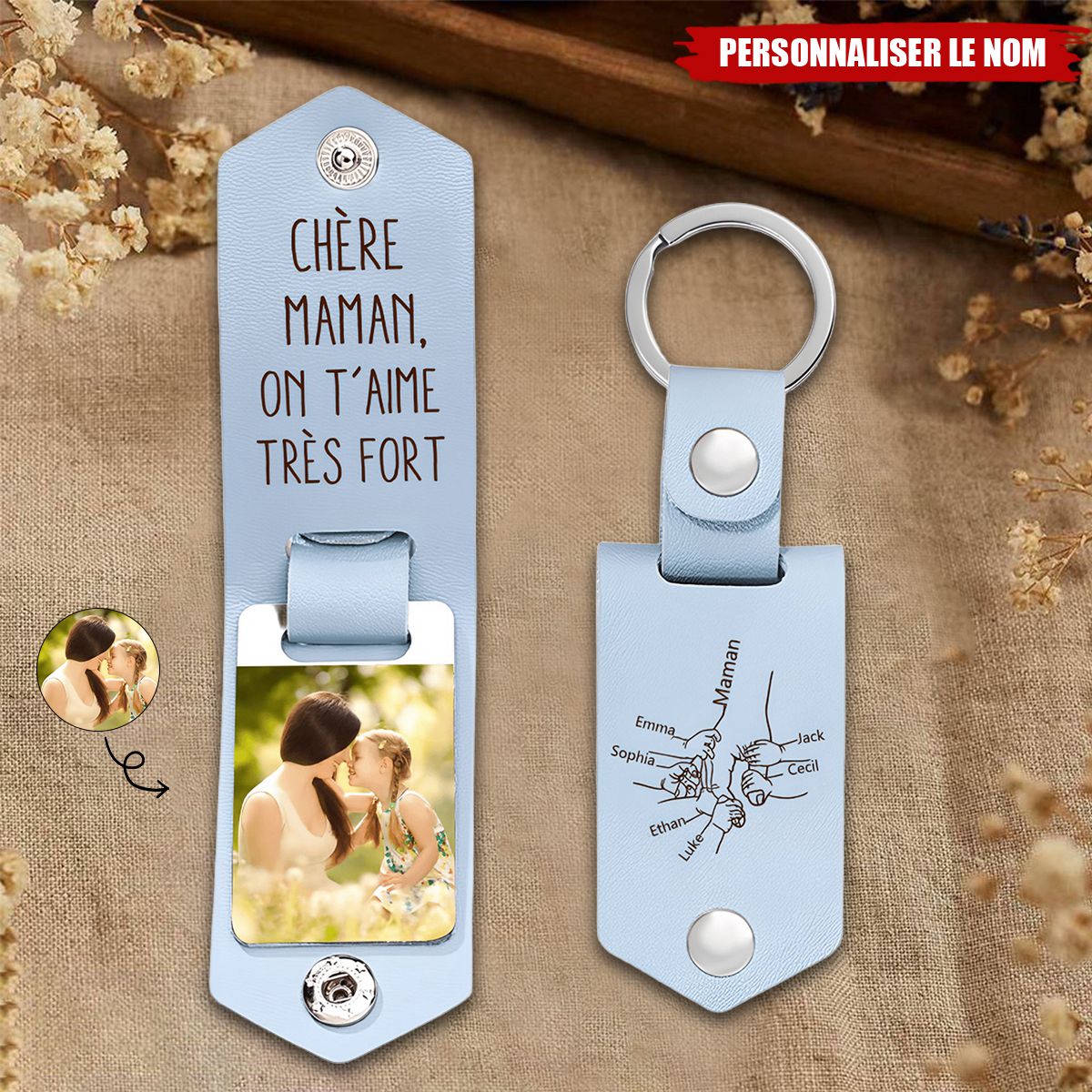 Porte-clés personnalisé pour Maman– Nom personnalisé avec photo
