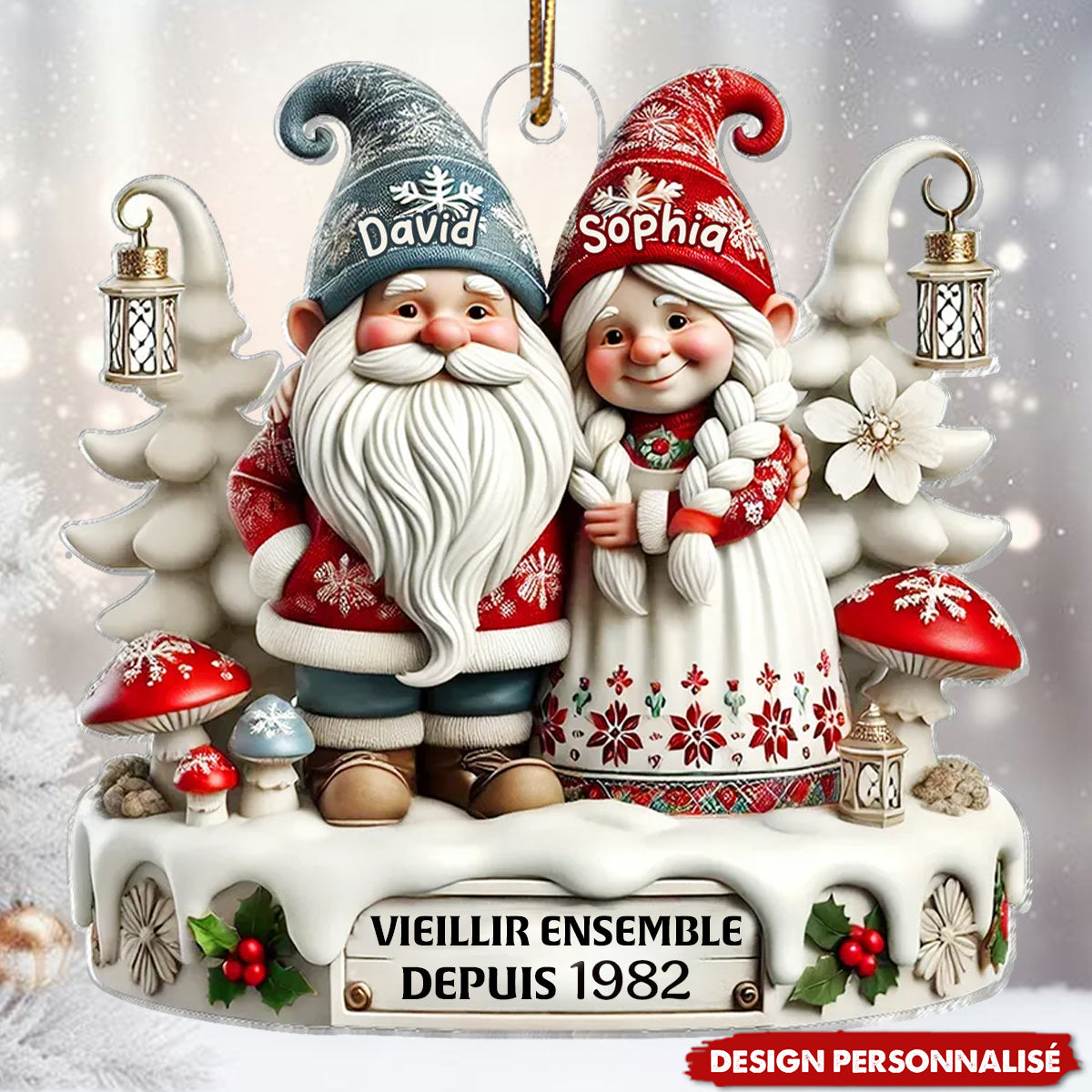 Suspension Acrylique Personnalisée - Vieillir Ensemble avec un Couple de Nains