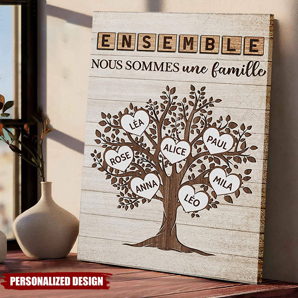 Affiche Personnalisée "Ensemble Nous Sommes Une Famille" – Design Unique en Bois