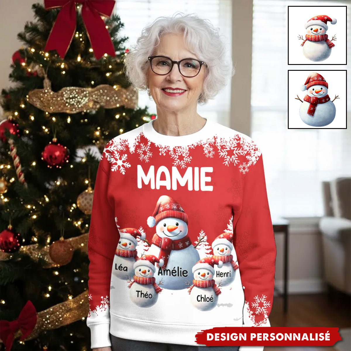 Pull de Noël Personnalisé - Famille de Bonhommes de Neige