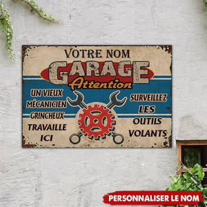 Plaque Métallique Vintage – Garage d’un Mécanicien Grincheux