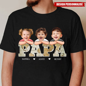 T-shirt personnalisé “PAPA” avec photo des enfants – Cadeau parfait pour la fête des pères