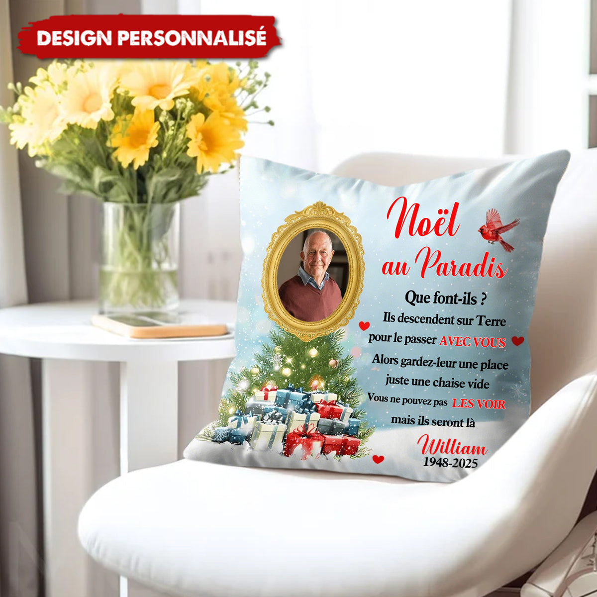 Coussin Commémoratif Personnalisé – Noël au Paradis