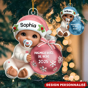 Suspension Acrylique Personnalisée 3D –  Bébé à côté d'une boule de Noël