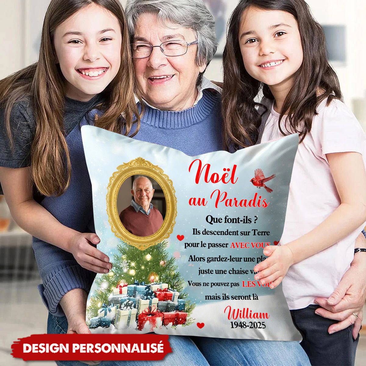 Coussin Commémoratif Personnalisé – Noël au Paradis